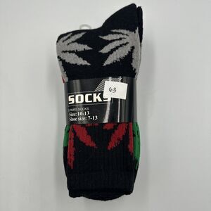 Men's Sports Leaf Weed Marijuana Crew Cotton Long Socks Size 10-13 (3 Pair Pack)